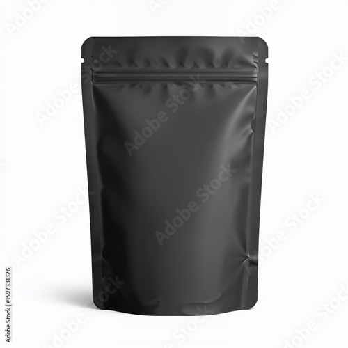 Black resealable foil pouch mockup for branding dry goods packaging template for ecommerce, private label, and retail shelf display, food-grade zip lock bag


