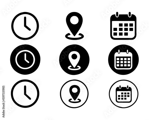 Vector Set of Calendar Icons | Date, Schedule, Time Management, Event Planning, Reminder Symbols, Monthly Planner, Deadline, Appointment, Organizer, Digital Calendar, Minimalist Design

