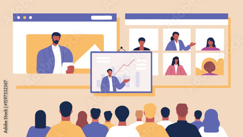 virtual conference with presenters and audience in a meeting setting online