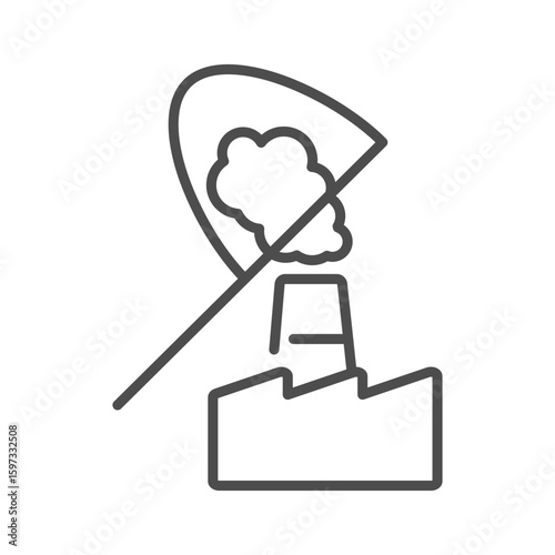 Carbon dioxide icon with factory emission lines. This vector illustration for gas capture, or pollution reduction, is editable.