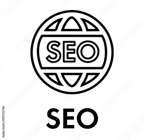 SEO Vector Icon Set – Outline Style Icons Representing Search Engine Optimization, Ranking, Website Traffic, Keywords, Analytics, Backlinks, Content Strategy, Visibility, and Online Marketing Tools

