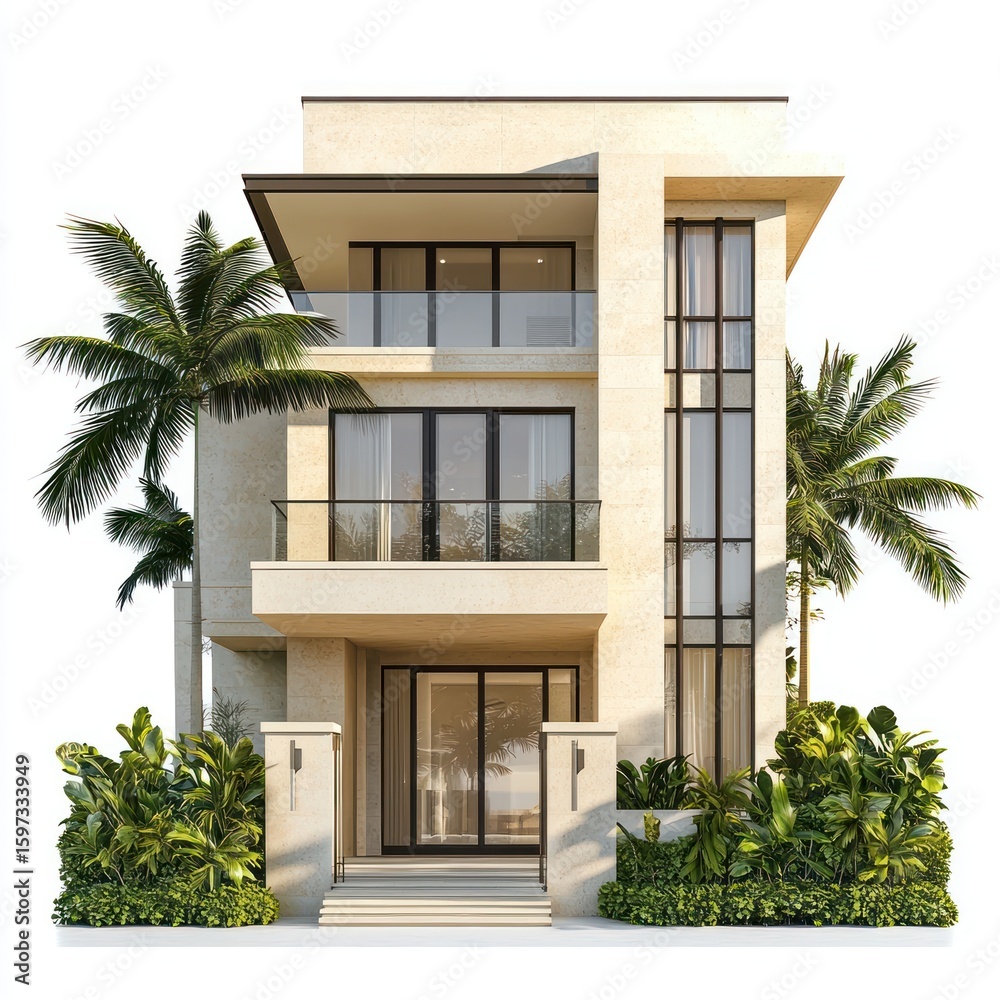 Fototapeta premium Real contemporary suburb house architecture tropical villa.