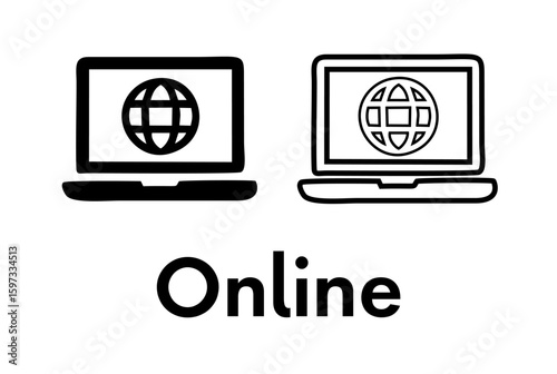 Online Vector Icon Set – Outline Style Icons Representing Internet Access, Digital Communication, Web Services, E-commerce, Online Learning, Cloud, Social Media, Connectivity, and Remote Access Tools
