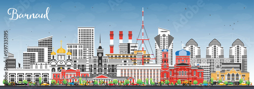 Barnaul Russia city skyline with color buildings and blue sky. Barnaul cityscape with landmarks. Business travel and tourism concept with modern and historic architecture.