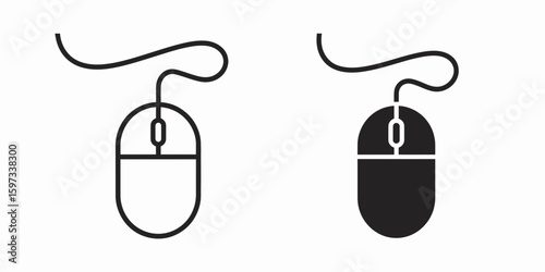 Two computer mice icons one outline and one silhouette isolated on white background