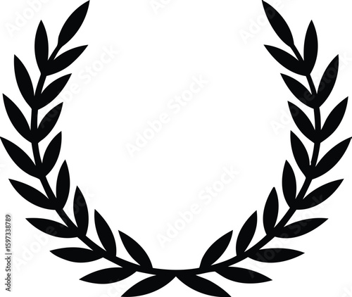 Black silhouette of a laurel wreath with leaves isolated on white background