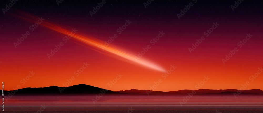 Fototapeta premium Premium High-Quality Fiery Meteor Streak in Atmospheric Sky Modern Cosmic Science Education for Millennial Audiences in Editorial and Marketing Use