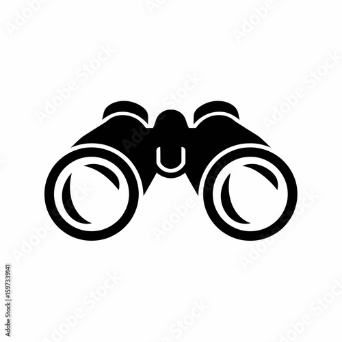 Black silhouette of binoculars isolated on white background for observation and exploration