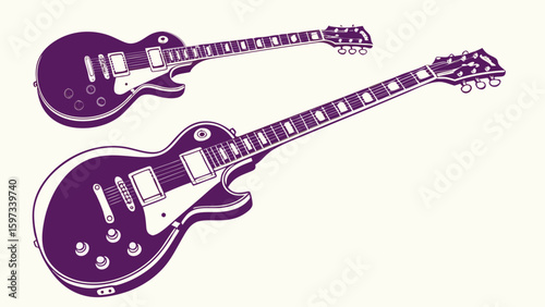 Purple electric isolated musical instrument guitar on plain white background vector illustration.