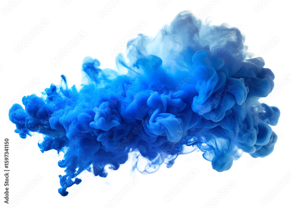 Obraz premium Blue ink cloud swirling in water, isolated on a transparent background