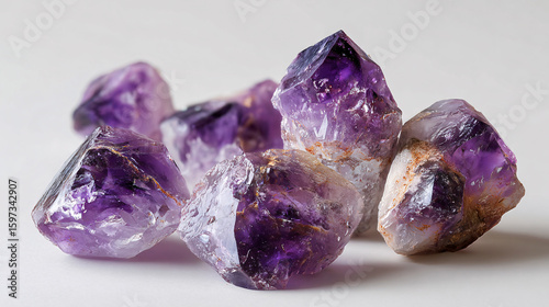 Amethyst crystals raw gemstones purple healing mineral geology