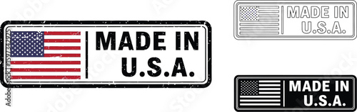 Made in usa vector graphic design elements with american flag for product label and branding identity editable