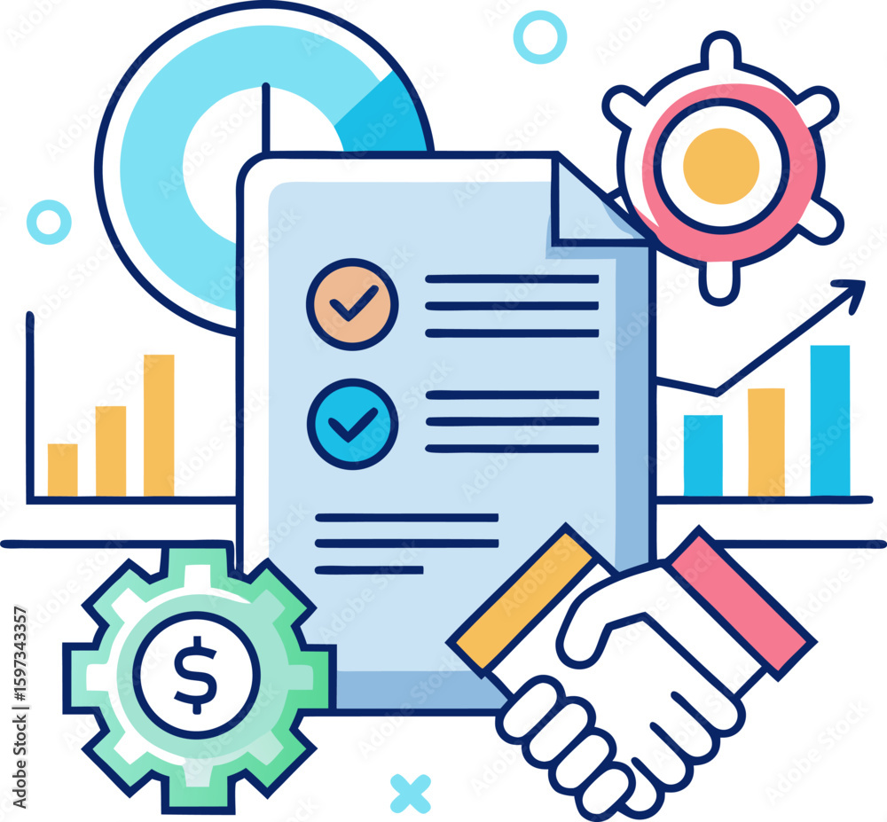 Business Agreement Icon: Illustrates successful business contract agreement and teamwork. Represents teamwork, partnership, and successful negotiations. Business Agreement Icon: Illustrates successful business contract agreement and teamwork. Represents teamwork, partnership, and successful negotiations.