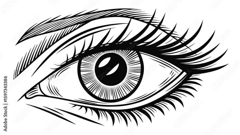 Obraz premium Black and White Detailed Eye Illustration Long Eyelashes