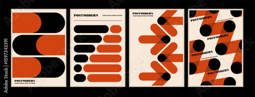 Artworks, posters inspired postmodern of vector abstract dynamic symbols with bold geometric shapes, useful for web background, poster art design, magazine front page, hi-tech print, cover artwork