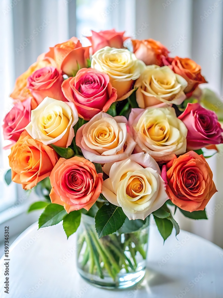 Obraz premium Vase full of roses in different colors