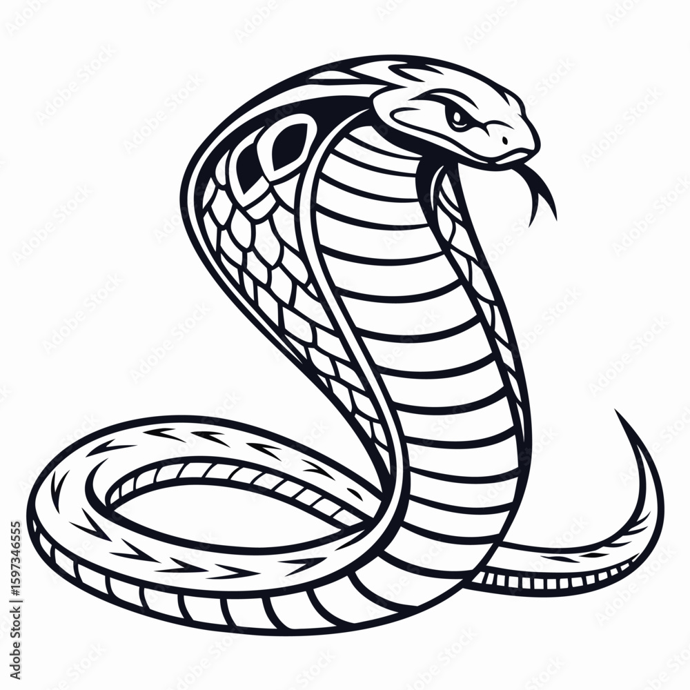 Fototapeta premium Hand Drawn Black Cobra Snake Tattoo Design Vintage Style