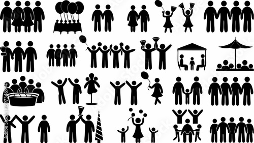 Illustration showing various groups of people in different activities and arrangements together and alone | editable eps vectors silhouette
