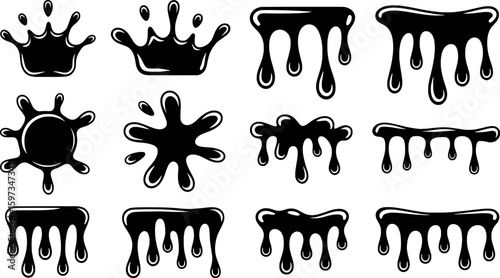 Black liquid splashes and drips blob