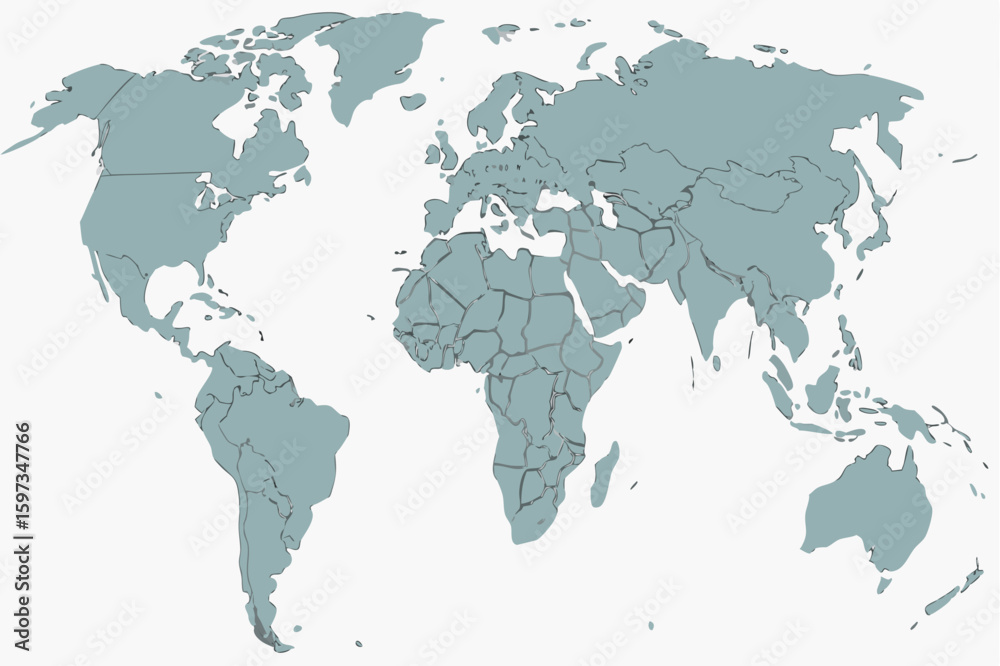 Fototapeta premium World map illustration showing continents and countries in a simple flat design with a light color palette | editable eps vectors silhouette