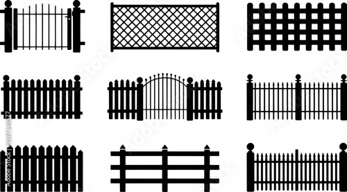 Collection of black fence and gate designs picket lattice