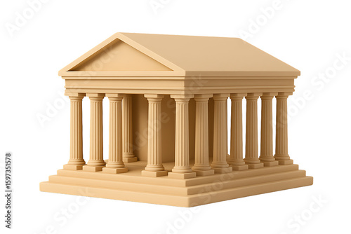 Miniature roman style temple building with columns and triangular pediment base structure historical design model isolated on transparent background