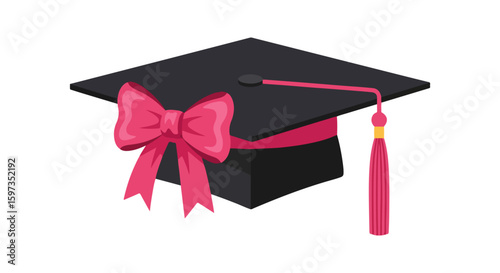 Graduation Cap with Pink Bow and Tassel - Symbol of Academic Achievement and Celebration