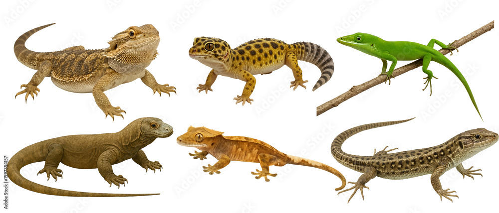 Naklejka premium Lizard Species Set – Realistic Reptile Illustration Collection