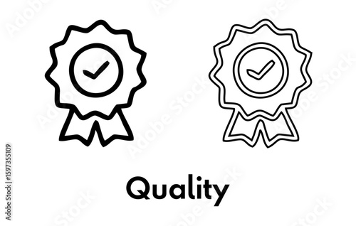 Quality Vector Icon Set – Outline Style Icons Representing Assurance, Control, Standards, Certification, Inspection, Perfection, Reliability, Performance, Excellence, and Product Quality Management

