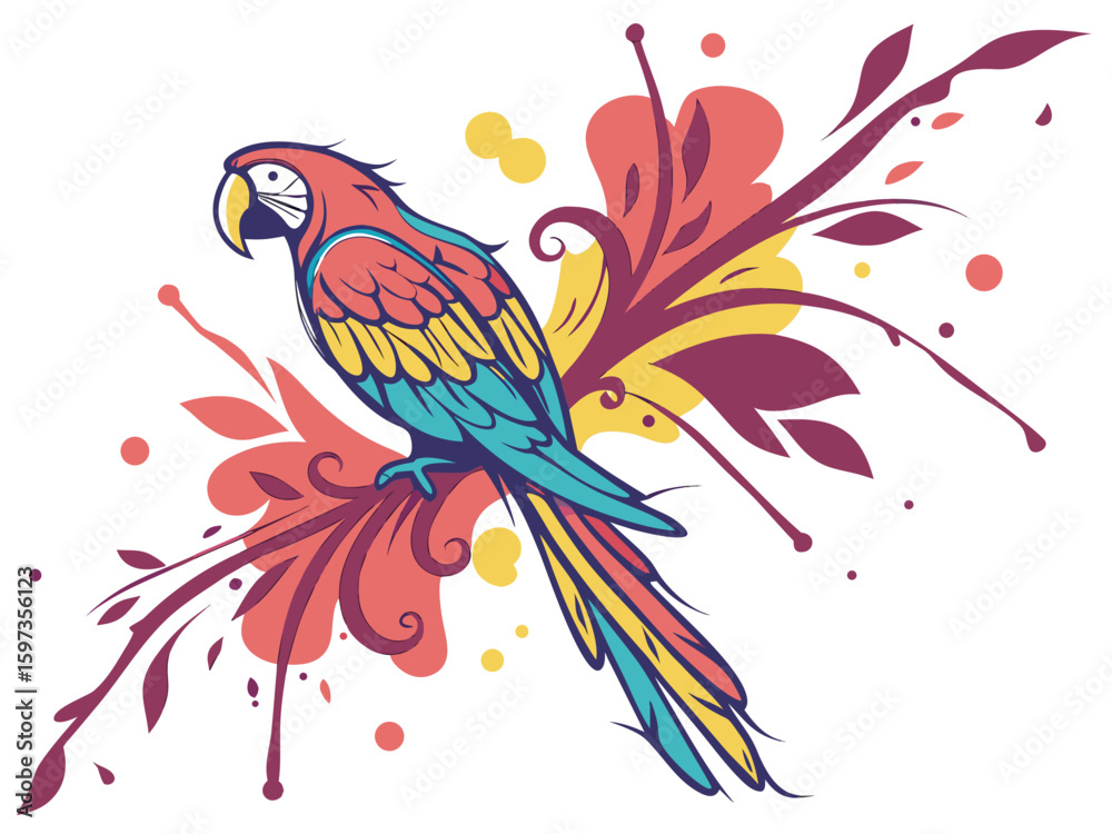 Fototapeta premium Parrot on a flower background. Vector illustration. 