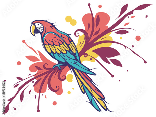 Parrot on a flower background. Vector illustration. 