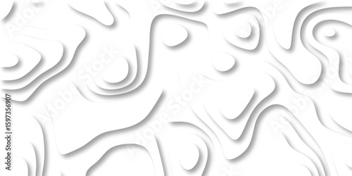 Abstract white papercut layered topographic contours with soft shadows for modern design backgrounds