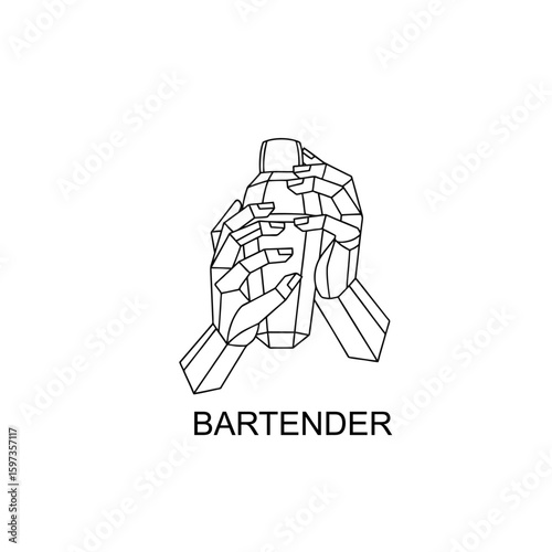 Abstract Bartender Logo, Geometric Hands Shaking Cocktail Shaker, Clean Outlines