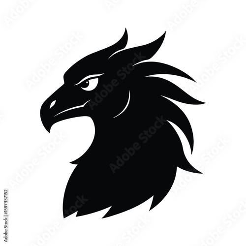 Silhouette vector of a hippogriff head with eagle beak and horse features for fantasy theme Vector illustration