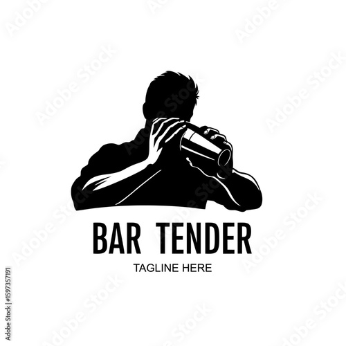 Silhouette Bartender Logo With Two Hands Shaking a Drink Shaker