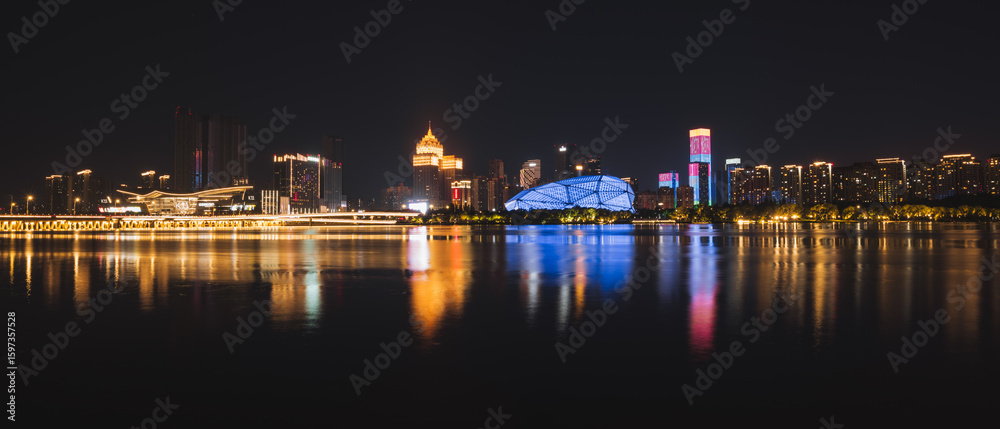 Fototapeta premium beautiful night view by the river, Shenyang city, China
