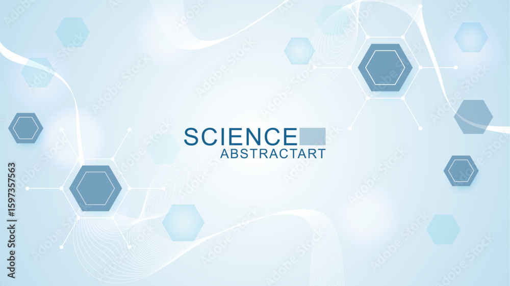 Health care or medical abstract background with hexagons, lines and dots. Scientific innovation banner template concept. Biology and pharmaceutical technology background. Vector illustration.