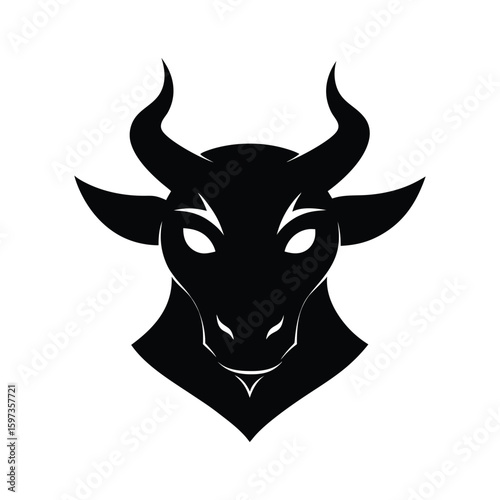 Silhouette vector of a minotaur head with bull horns and fierce look for mythological creature design Vector illustration
