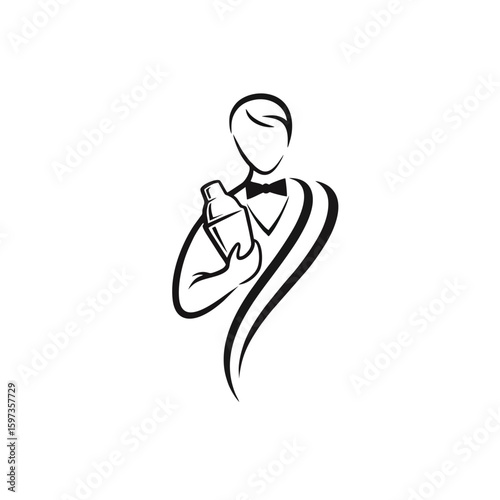 Abstract Bartender Figure, Artistic Vector Logo With Clean Lines