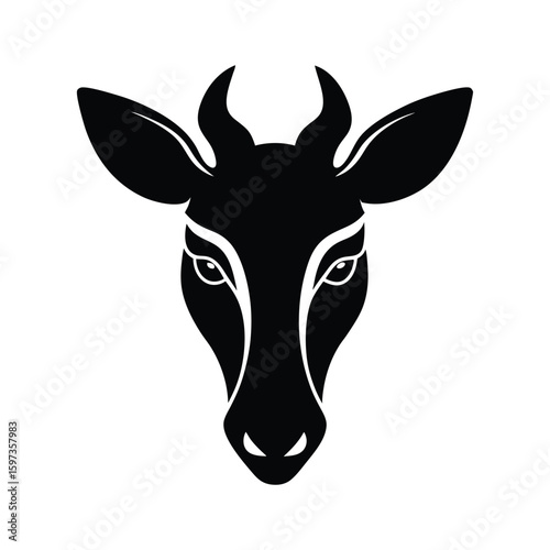 Silhouette vector of an okapi head with striped neck for rare forest animal design Vector illustration