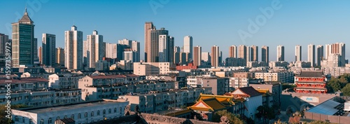sunset over the modern Shenyang city, China