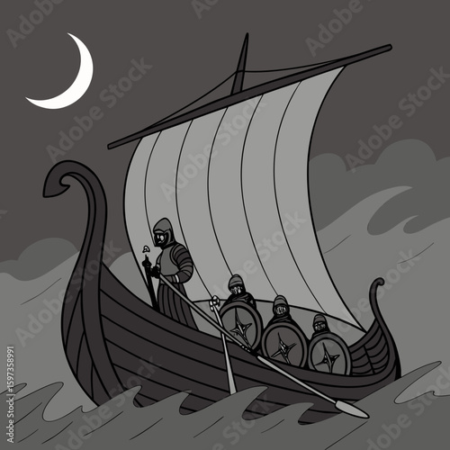Dark black ship warrior army