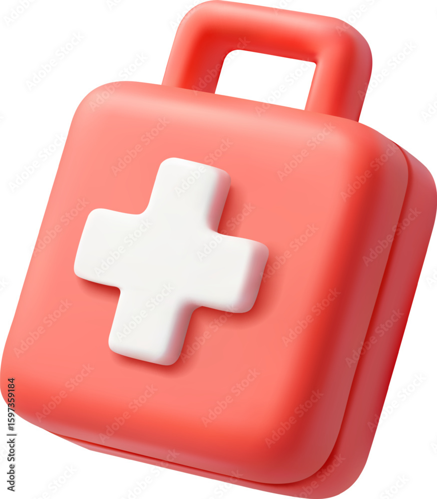 Obraz premium 3D Vector First Aid Kit Icon for Healthcare and Emergency