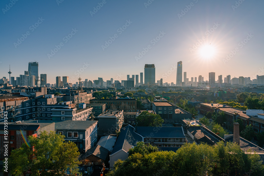 Obraz premium sunset over the modern Shenyang city, China