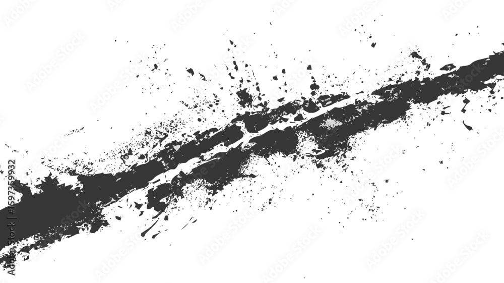 Obraz premium A diagonal black paint stroke with dense splatters and a rough edge