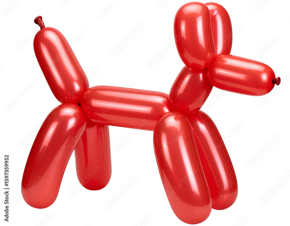 Classic Balloon Dog Sculpture in Glossy Red, Side Profile, Transparent Background Classic Balloon Dog Sculpture in Glossy Red, Side Profile, Transparent Background