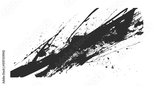 A bold black ink splatter brush stroke isolated on white background