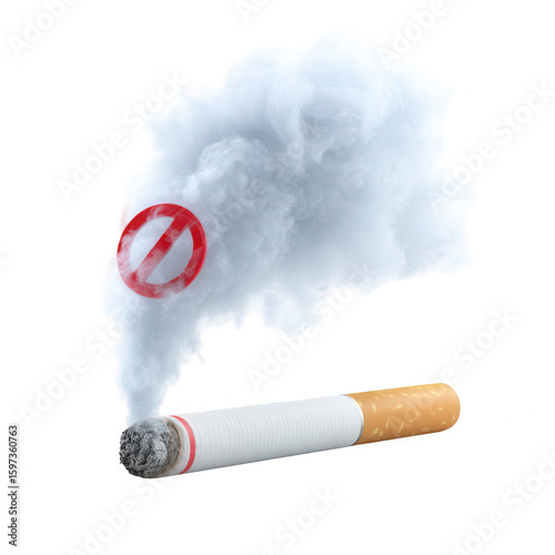 A cigarette with a no smoking sign in a cloud of smoke
