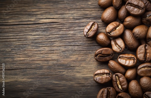 High Definition Coffee Beans on Wooden Background with Copy Space - Advertising and Packaging Design Template