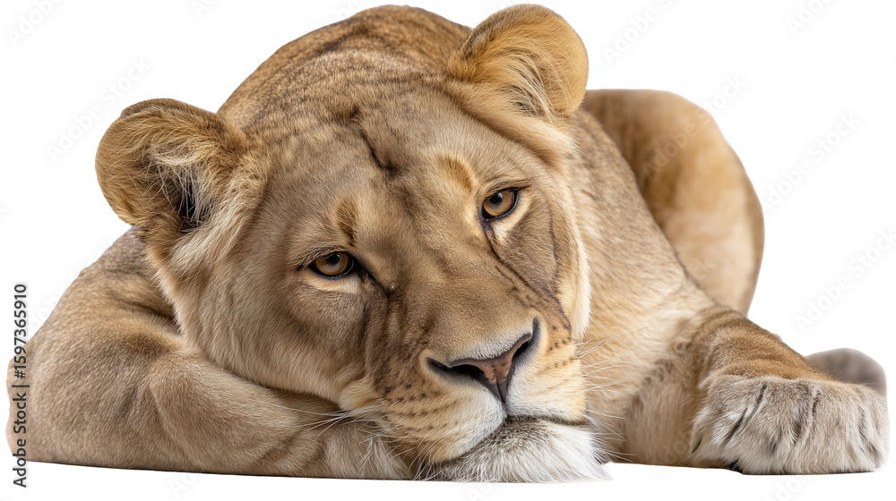 Obraz premium Lioness Resting Isolated on white Background